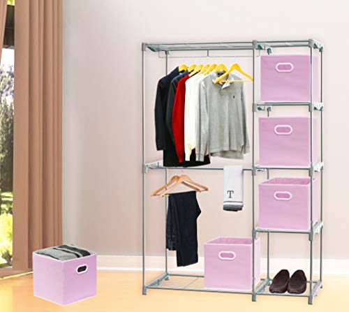 Simple Houseware Foldable Cube Storage Bins with Handles, 11-Inch, Pink, 6-Pack, Fabric Cubes Organizer for Closet or Shelves - color: Pink