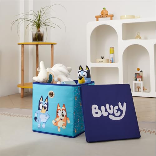 Idea Nuova Bluey Collapsible Fabric Storage Cube,10” Organizer Bin with Lid for Bedroom, Playroom, and Closet - color: Bluey