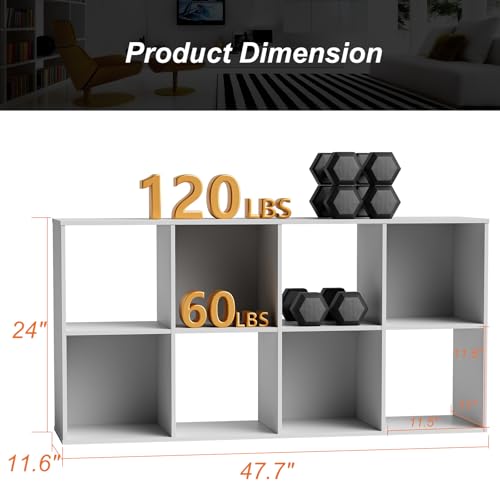Sweetcrispy 8 Cube Storage Organizer - Open Cube Bookshelf with 4 Removable Back Panels, Display Storage Bookcase for Living Room, Bedroom, Entrance Hall, Home Office，47.7" L×11.6" W×24" H, White - color: White, size: 8-Cube(47.7"L×11.6" W×24"H)