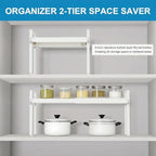 11" Deep Expandable Cabinet Shelf Organizer Riser, 14"-25" Adjustable Cabinet Shelves Rack for Kitchen Pantry Cupboard Under Sink Countertop, 8" High Bottom Layer, White(1 Pack) - size: 1-Pack 11''W