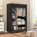 Calmootey Portable Closet Organizers, Clothing Storage, Wardrobe with 6 Shelves and Hanging Rod, Non-Woven Fabric Cover with 4 Side Pockets, Black - color: Black