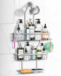 Shower Caddy Hanging - Never Rust Shower Hanging Organizer - Aluminum Over the ShowerHead Caddy with 6 Hooks for Razor/Sponge (Silver) - color: Silver