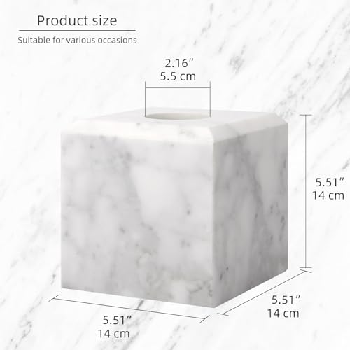 Natural Marble Square Tissue Box Cover ,Stone Modern Decorative Sturdy Napkin Box Holder Case,Facial Paper Organizer for Bathroom Vanity Toilet Countertop,Kitchen (1, Carrara White, 5.71*5.71*5.51) - color: Carrara White