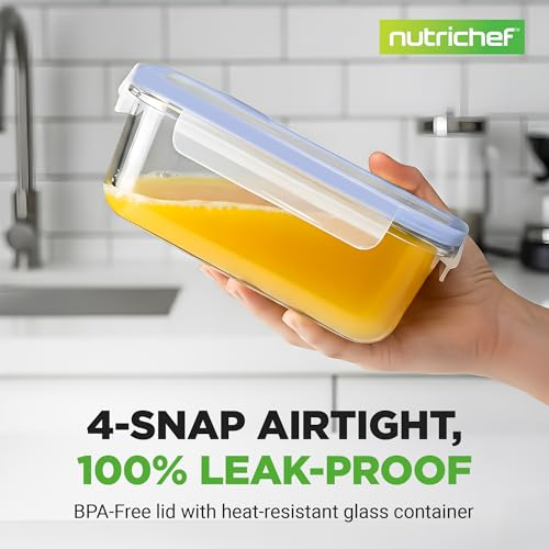 NutriChef 10 Piece Glass Food Storage Containers with Lids – 30 oz Meal Prep Containers Reusable – Airtight Glass Lunch Containers for Food Storage – Freezer to Oven Safe - Blue - color: Blue