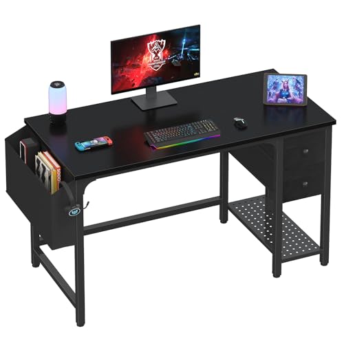 Lufeiya Gaming Desk with Fabric Drawers, 47 Inch Computer Desk for Home Office, Modern Simple Study Writing Table PC Desks for Bedroom, Black - color: Black, size: 47 inch