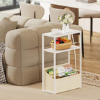 TUTOTAK Narrow Side Table, Small End Table with Charging Station, Nightstand with Fabric Basket, Bedside Table for Small Space, Livingroom, Bedroom White TB01BW095 - color: White