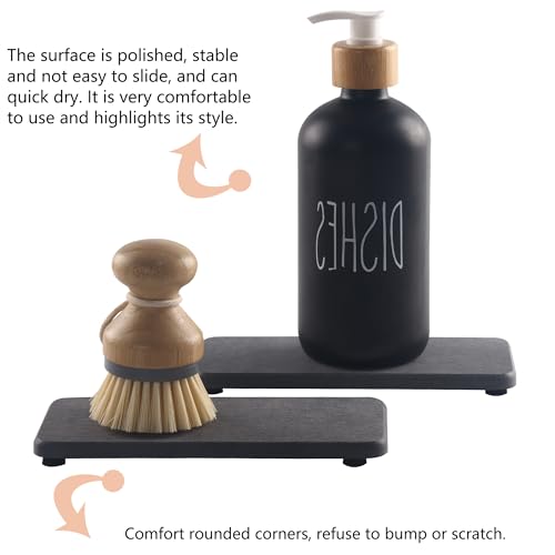 NiuYichee 2 Pcs Water Absorbing Stone Trays, Kitchen/Bathroom Sink Soap Dish, Diatomite Tray Used for Hand Soap & Cosmetic Bottles in The Modern Home, 3.5" W x 7.1" L, Dark Gray - color: Dark Gray, size: 7.1" x 3.54"