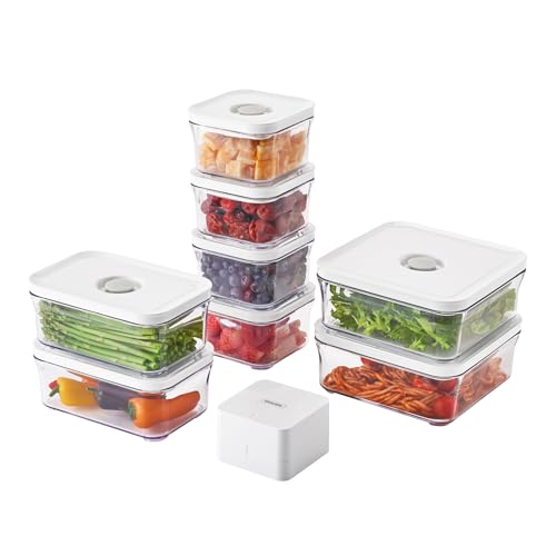 VAKUEN Premium Airtight Food Storage Containers, Mini 9P/SET include Vacuum Sealer, Smart One-Click Seal Lid, No Hinges, 100% Leak Proof, BPA-FREE, Dishwasher, Freezer & Microwave Safe