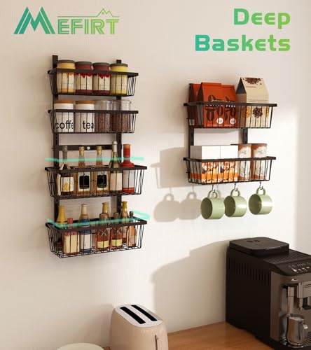 Mefirt 12 Inch Wide Narrow Over The Door Pantry Organizer, Pantry Organization and Storage, Black Metal Hanging Deep Basket Wall Spice Rack Seasoning Shelves, Home & Kitchen Essentials, Apartment - color: Black, size: 6-Tier (12"W)