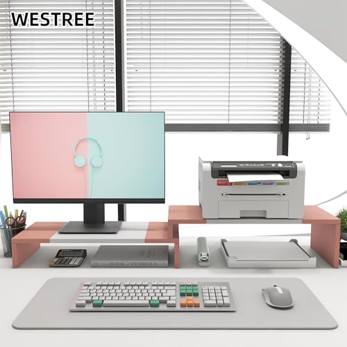 WESTREE Dual Monitor Stand - Monitor Stand Riser - 2 Shelf Computer Monitor Stand with Adjustable Length and Angle, Monitor Stands for 2 Monitors, Desktop Organizer Stand Office Furniture for PC, Computer, Laptop - color: Pink