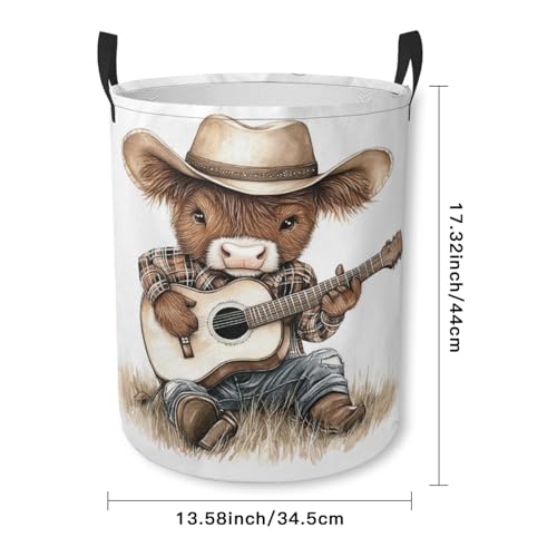 Funny Cowboy Highland Cow Laundry Basket Animal Foldable Laundry Hamper with Handles Clothes Storage Bin for Household Bedroom Bathroom Dorms 17.3"x13.6" - color: Funny Cowboy Highland Cow