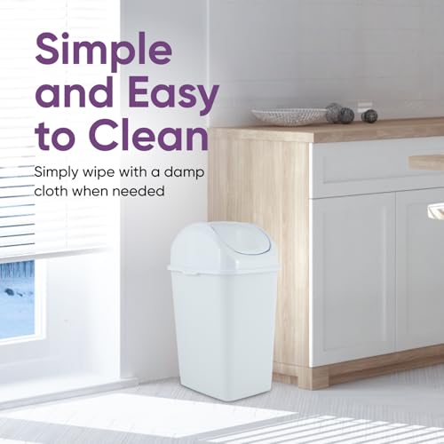 Superio Kitchen Trash Can with Swing Top Lid 9 Gallon Slim Waste Bin 37 Qt Sturdy Plastic Garbage Can Medium Recycling Bin for Office, Bathroom, Under Counter, Dorm, Bedroom (White) - size: 37 Qt., style: 1 Pack