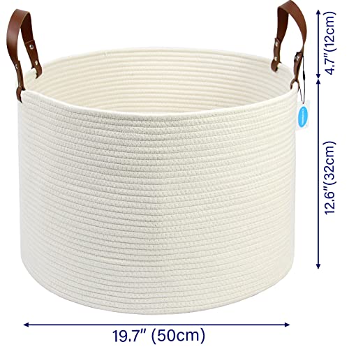 Casaphoria XXXLarge Cotton Rope Basket for Living Room - Woven Storage Basket with long Handle for Blankets, Towels and Pillows Laundry Hamper | Beige 20" x 20" x 13") - color: Light Beige