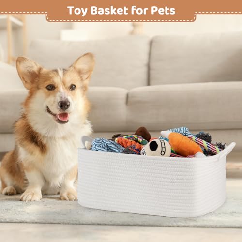 OIASKET Large Empty Gift Baskets for Baby Shower, 16.5" L x 12.6" W x 7" H Cute Woven Storage Basket with Gift Bags and Ribbons, Small Rope Toy Basket with Handles, Cat Dog Pet Toy Organizer - White - color: White, size: Large: 16.5"L x 12.6"W x 7"H
