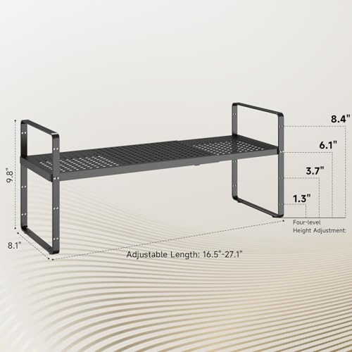 Hole Pattern Expandable Shelf Organizer,1Pack 8.1" Wide Easy to Assemble Cabinet Organizer Shelf, 16.5~27.1" Adjustable Height&Stackable Spice Organization for Cupboard, Black - color: Black, size: 1Pack-8''W-Hole Pattern