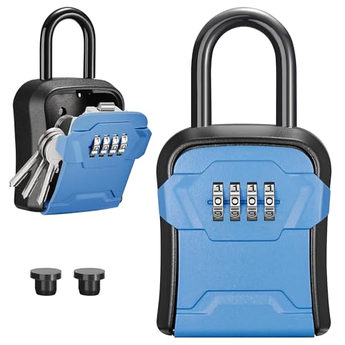 Puroma Lock Box, Key Lock Box Wall Mount & Portable Combination Lockbox with Resettable Code, Security Lockbox for Outside House Keys, Apartment Realtors Spare Keys Storage (1 Pack, Blue) - color: Blue