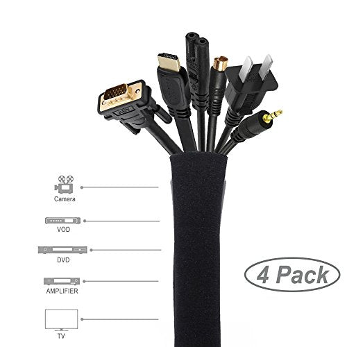 JOTO 4 Pack Cable Management Sleeve, 19-20 Inches Cord Organizer System with Zipper for TV Computer Office Home Entertainment, Flexible Cable Sleeve Wrap Cover Wire Hider System -Black - color: Black, size: 4 Pack, 20 Inch