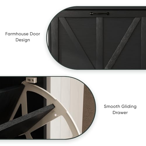 Smart FENDEE Shoe Cabinet, Shoe Storage Cabinet for Entryway with 2 Flip Drawers, Narrow Farmhouse Shoe Organizer Cabinet, Slim Shoe Rack Cabinet, 23.6in Black - color: Black, size: Width - 23.6 inches