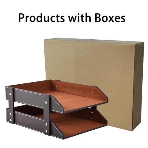 Leather Desk Organizer,2-Tier Stackable Letter Tray Holder,Office Supplies Desktop Storage Box for Document,Stationery,Magazines,Newspapers,Letters and Other Home Office Paper Sundries,Coffee - color: Coffee