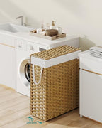 SONGMICS Slim Laundry Hamper with Lid, 14.5 Gallon (55L) Rattan Clothes Laundry Basket with Lid and Handles, Foldable, Removable Liner, Goose Yellow ULCB164N01 - color: Goose Yellow, size: 55 L