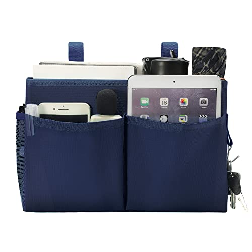 Bseash Bunk Bed Organizer, Bedside Caddy Hanging Bed Organizer Storage Bag with 4 Pockets and 2 Hooks, for College Dorm Rooms Bed, Hospital Bed, Baby Bed Rails, 600D Oxford Cloth (Navy Blue) - color: Navy Blue, size: Small