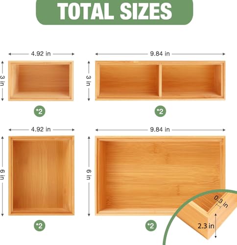 Bamboo Drawer Organizer Set, 8 PCS Multi-Use Wood Drawer Storage Boxes, Junk Drawer Organizer Divider Bins for Kitchen, Bathroom, Office Desk, Makeup, Jewelry, Utensils - color: Natural, size: 8PCS