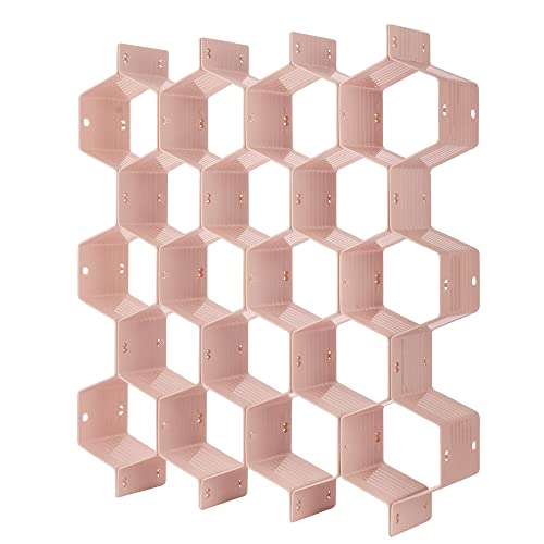 Poeland Drawer Divider Organizer Adjustable DIY Grid Honeycomb Drawer Divider for Underwear Belt Scarf Socks Pink - color: Pink