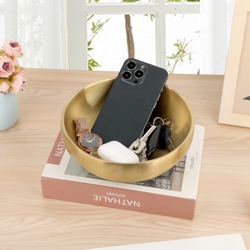 Key Bowl for Entryway Table Decorative Key Dish for Organizing Tabletop Catch All Bowl Gold Fruit Bowls for Kitchen Counter, Coffee Table,7.4 Inches - color: Gold, size: 7.4 Inches