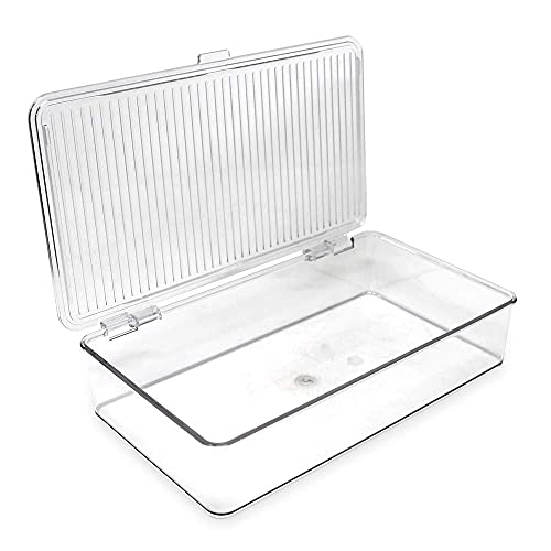 Isaac Jacobs Small Stackable Organizer Bin (10.75” x 6.5” x 2.4”) w Hinged Lid Clear Storage Box Home Office School Fridge Bathroom Kitchen Pantry Container BPAFree Food Safe (Small Clear) (Pack of 2) - size: Small (Pack of 2)