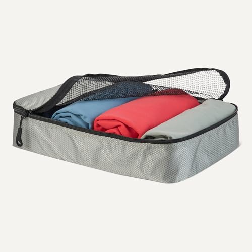 Amazon Essentials 4-Piece Packing Cubes Travel Accessories Set, Space-Saving Luggage Organizer with Double Zipper, Mesh Top Panel, Small/Medium/Large/Slim, Gray (Previously Amazon Basics) - color: Gray, size: 1 x Large, 1 x Medium, 1 x Small, 1 x Slim