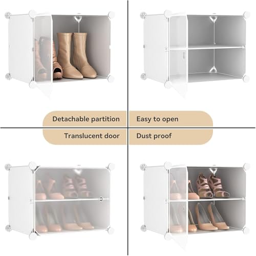Portable Shoe Rack Organizer with Door, 64 Pairs Shoe Storage Cabinet Easy Assembly, Plastic Adjustable Shoe Storage Organizer Stackable Detachable Free Standing DIY Expandable 8 Tier White - color: White, size: 64" Wide-64 Pairs