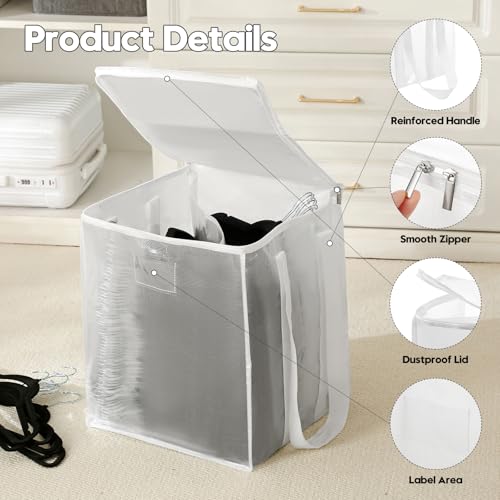 Beveetio 2-Pack Large Clothes Hanger Organizer Bag with Lid & Handles, Dustproof Hanger Storage with 2 Compartments, Space Saving for Closet & Laundry Room