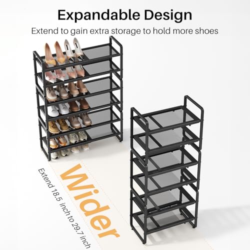 SNTD Shoe Rack - Expandable Shoe Organizer for Closet, Adjustable Metal Shoe Shelf Storage, Stackable Long Shoe Stand Holder for Garage, Entryway, Door Entrance (Black, 6-Tier) - color: Black, size: 6-Tier
