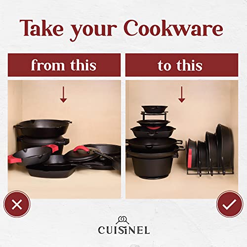 Cuisinel Pots and Pans Organizers - 2-PACK of Silicone-Coated Non-Slip 12" Heavy Duty Skillet Rack - Kitchen Organization Storage - Holds Cookie Sheets, Cutting Boards, Cast Iron Cookware, Dish Stand - color: Black, size: 2-Pack - 12" Premium Silicone