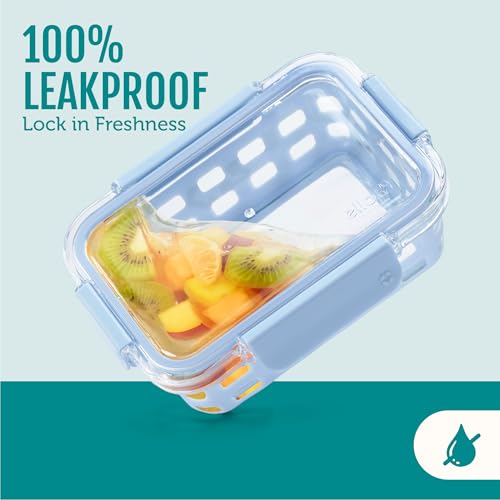 Ello Duraglass 3.4 Cup Meal Prep Sets 10Pc, 5 Pack Set- Glass Food Storage Container with Silicone Sleeve and Airtight BPA-Free Plastic Lids, Dishwasher, Microwave, and Freezer Safe, Melon - color: Melon, size: 3.4 Cup