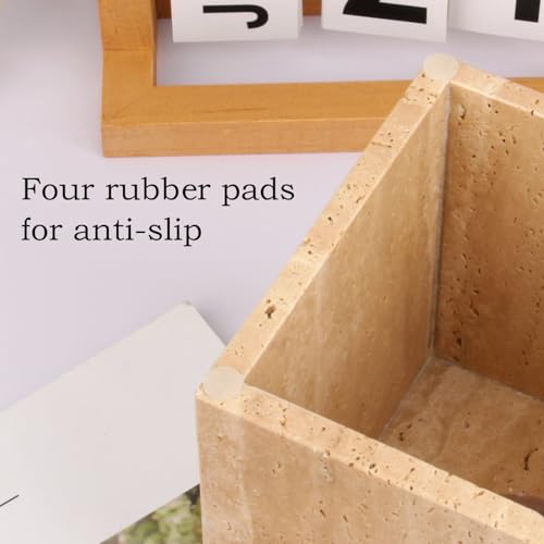 Natural Marble Square Tissue Box Cover,Stone Modern Decorative Sturdy Napkin Box Holder Case,Facial Paper Organizer for Bathroom Vanity Toilet Countertop,Kitchen (1, Travertine, 5.71 * 5.71 * 5.51) - color: Travertine