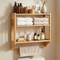 Goaste Bamboo Over The Toilet Storage Shelf, 3-Tier Wall Mounted Bamboo Rack Organizer, Floating Rack with Hanging Rod, Free Standing Shower Shelf with Adjustable Layer for Kitchen, Bathroom, Home