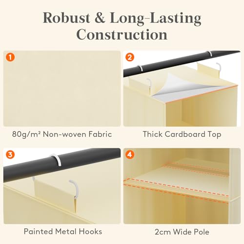 Lifewit 5 Tier Hanging Closet Organizer and Storage for Shelves, Foldable Clothes Shelf with 2 Sturdy Hooks, Sweater/Coat/Shoes Clothing Organization for Wardrobe, Dorm, Bedroom, Beige - color: Beige