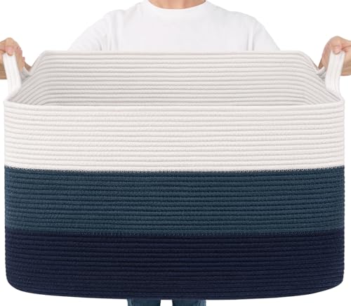 Goodpick 85L Large Blanket Basket 23.6" x 15.7" x 13.8" Cotton Rope Storage Baskets for Organizing, Rectangle Woven Baskets for Storage, Baby Toy Basket for Nursery Bedroom, Blue - color: Light Blue, size: X-Large(23.6"L x 15.7"W x 13.8"H)