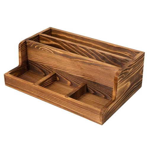 Rustic Brown Wood Mail Organizer Stationery Sorter Letter Holder Office Supply Storage Caddy 2 Slots 3 Trays Desktop Envelope Document Notepad Countertop Daily Accessories Table Home Entryway
