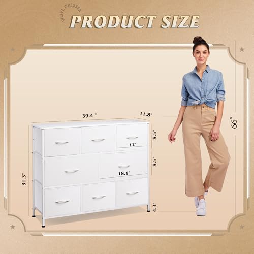 WLIVE 8 Drawer Dresser for Bedroom, Fabric White Dresser with Large Storage Drawer Unit for Entryway, Chest of Drawers for Living Room - color: White, style: Large 8 Drawers