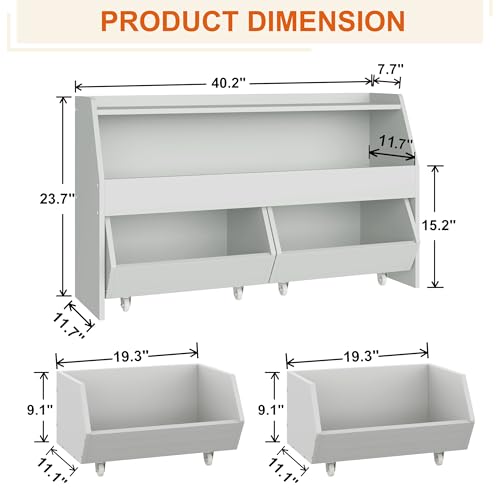 Fulhope Toy Storage Organizer for Kids, Toy Storage Cabinet with Drawers, Boys and Girls Toy Shelf with Wheels, Toy Organizer Kids Bookshelf with Storage for Nursery, Playroom, Bedroom (Light Grey) - color: Light Grey