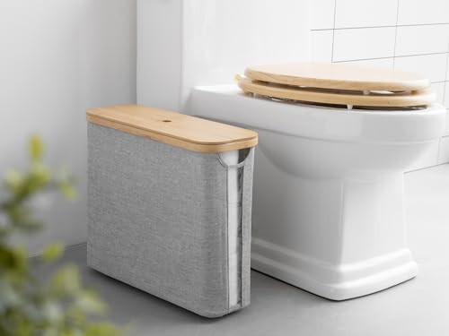 StorageWorks Toilet Paper Storage with Bamboo Lid, Toilet Paper Holder Basket for Up to 9 Mega or 12 Regular Size Rolls, Medium Paper Storage Baskets for Bathroom, Grey, 1 Pack - color: Grey, size: Medium