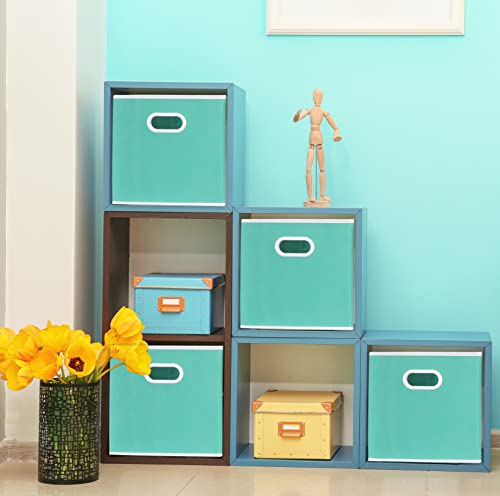 Simple Houseware Foldable Cube Storage Bins with Handles, 11-Inch, Turquoise, 6-Pack, Fabric Cubes Organizer for Closet or Shelves - color: Turquoise
