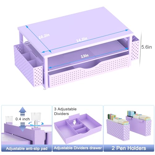 Spacrea Desk Organizer and Accessories, Computer Monitor Stand Riser with Drawer and 2 Pen Holders, Office Desk Accessories & Workspace Organizers for Office Supplies (Purple) - color: purple