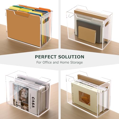 Acrylic File Organizer Box with Handles, Portable Letter Size Hanging File Folder Box, Desktop Filing Organizer for Home, Office - 1 Pack
