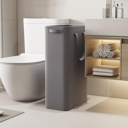 Lifewit 2 Pack Slim Laundry Hamper, Collapsible Narrow Laundry Basket, Small Tall Dirty Clothes Hampers with Handles for Bathroom Bedroom College Dorm, Grey, 65L - color: Gray
