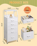 WLIVE LED Nightstand with Charging Station, White Dresser with 5 Fabric Drawers for Bedroom, Tall Night Stand with Open Shelves, Bed Side Tables Living Room - color: White, size: 5 Drawers