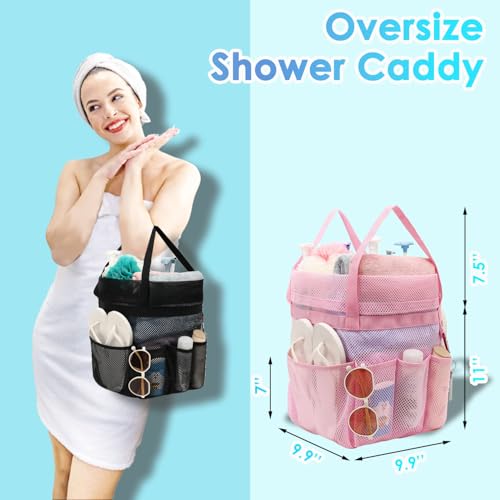 Fammart Mesh Shower Caddy Portable with Drawstring, Dorm Room Essentials for College Girls Guys, 8-Pocket Extra Large Shower Bag Basket Tote for Camping Beach Gym Travel Toiletry Bathroom - color: Extra Large, Drawstring Closure - Pink
