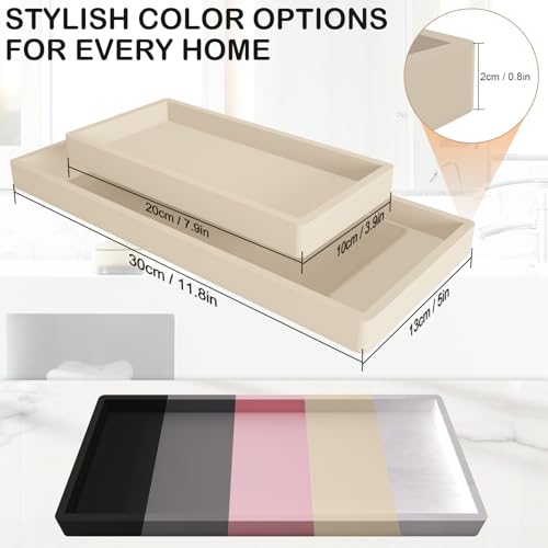 Bathroom Vanity Tray, 7.8 x 3.9 Inch Silicone Bathroom Tray Countertop, Non-Slip Decorative Tray for Bathroom, Kitchen, Toilet to Organize Perfume, Jewelry, Soap, Waterproof, Beige - color: Beige, size: 7.8x3.9